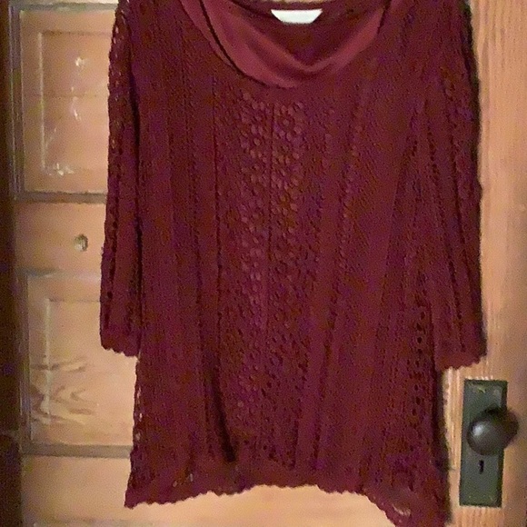 Christopher Banks Tops - Christopher & Banks Crochet Wine Top (L):